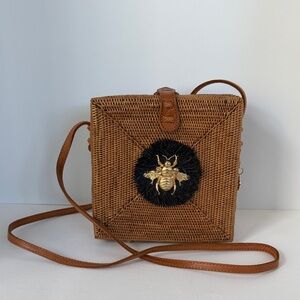 Lisa Lerch Bali Woven Crossbody Bag with Gold Bee Accent
